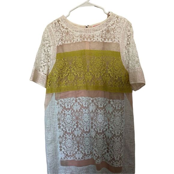 Rebecca Taylor Runway Patchwork Sheer-Inset Lace Silk Dress Sz 12 - Picture 8 of 10